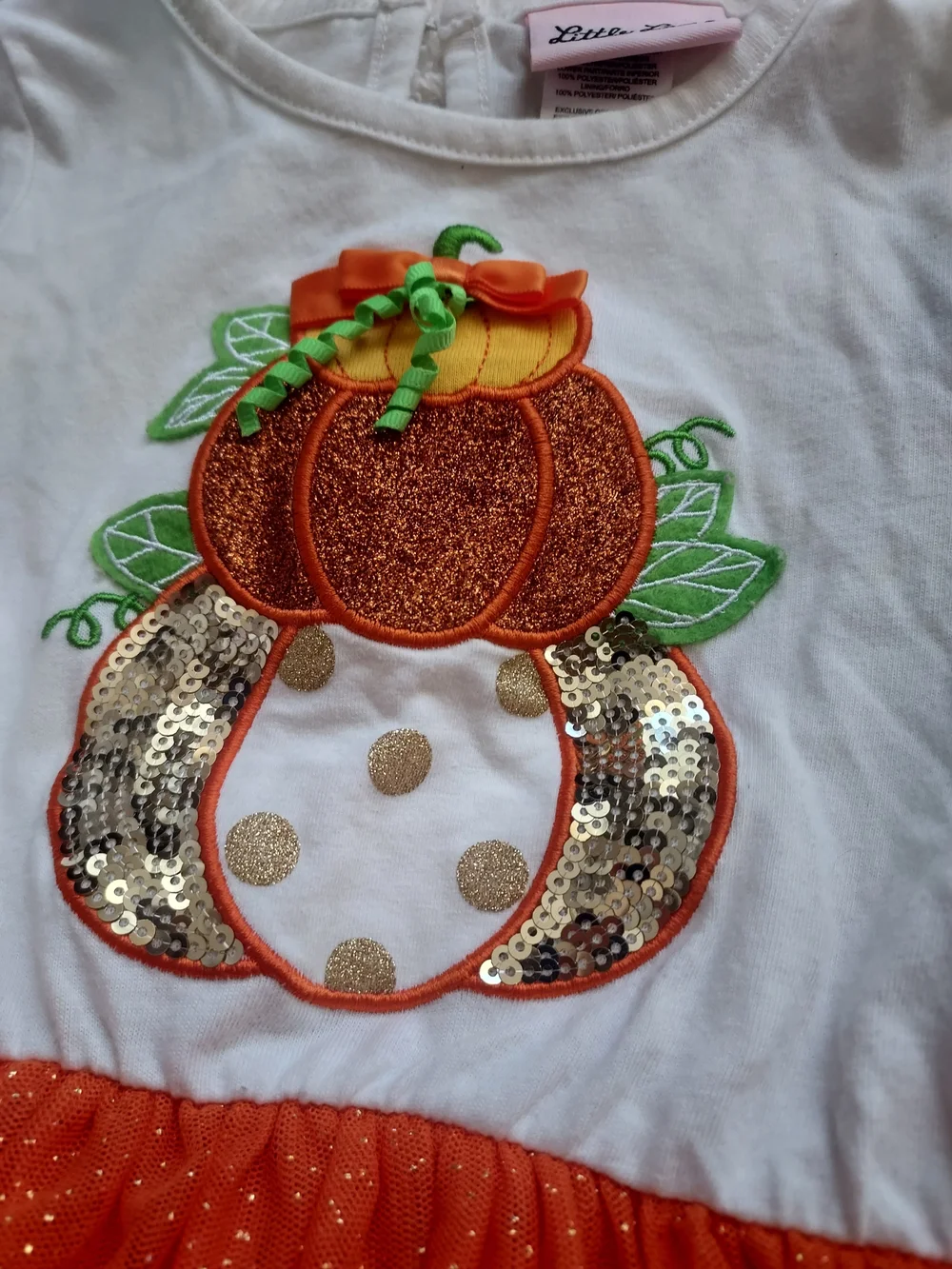 Little Lass 3T Orange Pumpkin Tutu Sparkly Dress Halloween Costume Fall Party